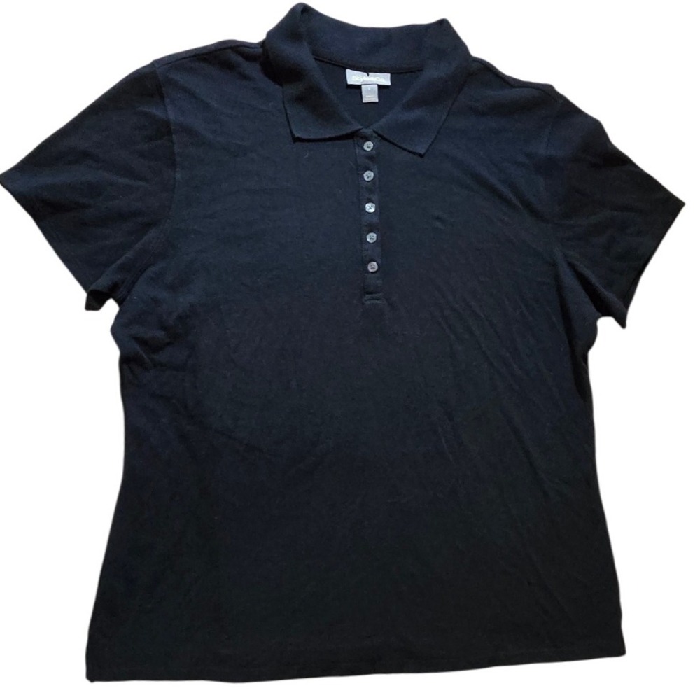 STYLE & CO Womens Black Polo Shirt Large Short Sleeve Cotton Blend Collared